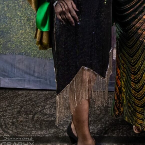 Vintage Gatsby Fringed Roaring 20s Sequin Dress | BLACK | Lillie Rubin | L | EVC - Picture 5 of 13